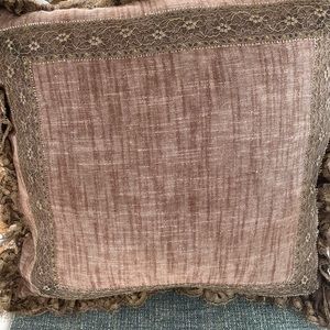Linen and gold metallic lace pillow